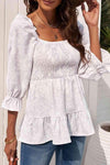 Floral Smocked Ruffled Babydoll Top Blouses - Tophatter Daily Deals