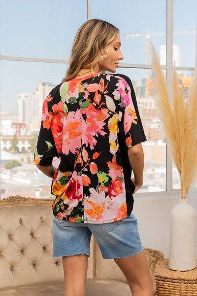 Sew In Love Full Size Floral Round Neck Short Sleeve T-Shirt Blouses - Tophatter Daily Deals