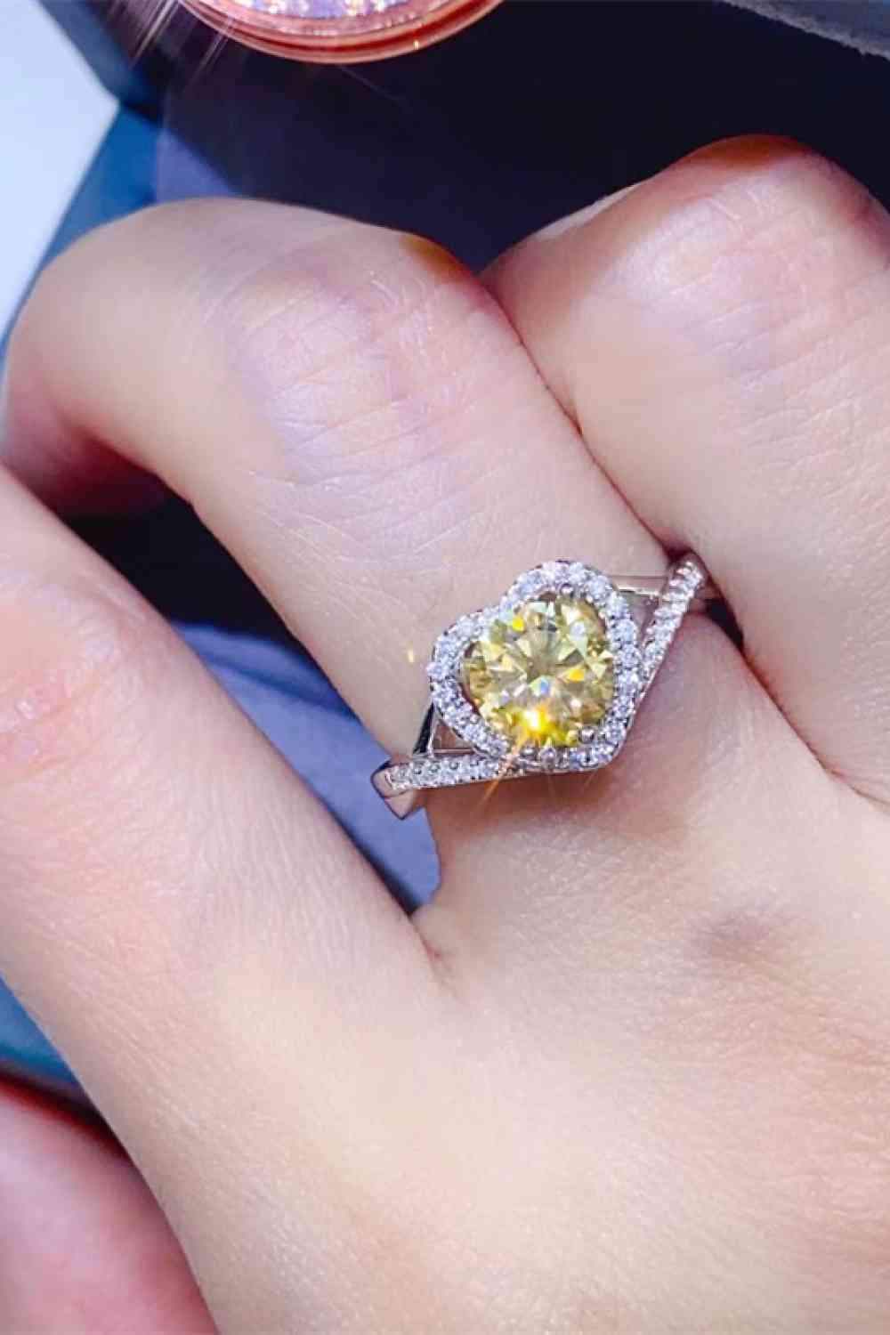 Adored 1 Carat Moissanite 925 Sterling Silver Heart Ring Canary Yellow Moissanite - Tophatter Daily Deals