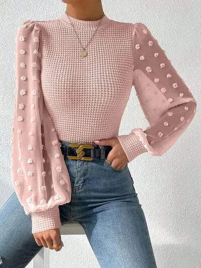 Swiss Dot Waffle-Knit Lantern Sleeve T-Shirt Women's T-Shirts - Tophatter Daily Deals