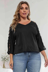 3/4 Sleeve Cutout Detail Top Women's T-Shirts - Tophatter Daily Deals