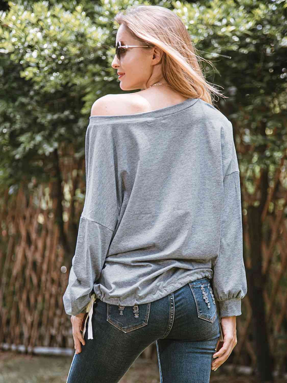 Round Neck Dropped Shoulder Top Women's T-Shirts - Tophatter Daily Deals