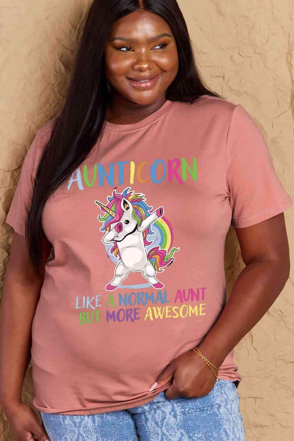 Simply Love Full Size AUNTICORN LIKE A NORMAL AUNT BUT MORE AWESOME Graphic Cotton Tee Women's T-Shirts - Tophatter Daily Deals