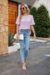 Pleated Flutter Sleeve Round Neck Blouse Blouses - Tophatter Daily Deals