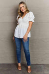 Culture Code Sweet Serenity Full Size V-Neck Puff Sleeve Button Down Top Blouses - Tophatter Daily Deals