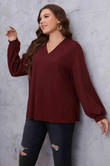 Melo Apparel Plus Size V-Neck Dropped Shoulder Blouse Blouses - Tophatter Daily Deals