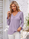 Applique V-Neck Flounce Sleeve T-Shirt Lavender Women's T-Shirts - Tophatter Daily Deals