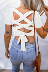 Lace-Up Square Neck Crop Top Blouses - Tophatter Daily Deals