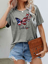 FREEDOM Butterfly Graphic Short Sleeve Tee Mid Gray Women's T-Shirts - Tophatter Daily Deals