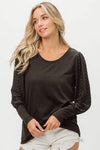 BiBi Round Neck Polka Dot Lantern Sleeve Top Blouses - Tophatter Daily Deals