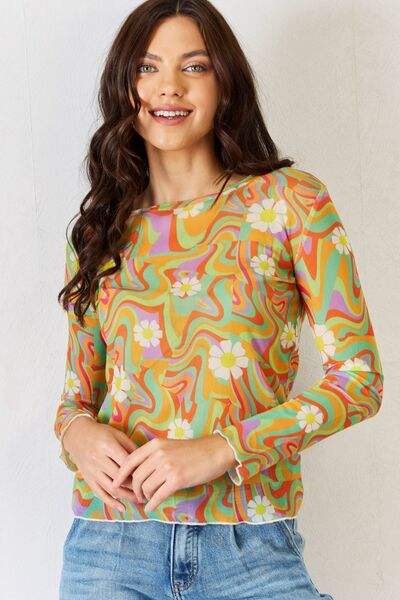 J.NNA Groovy Swirl Long Sleeve Mesh Top Sorbet Swirl Blouses - Tophatter Daily Deals