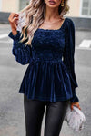 Smocked Square Neck Long Sleeve Blouse Blouses - Tophatter Daily Deals