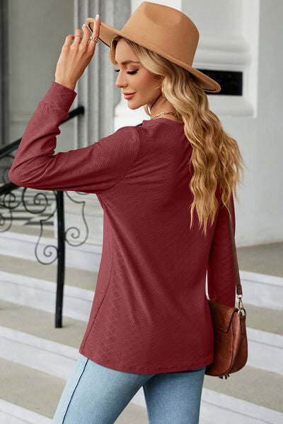 Notched Long Sleeve T-Shirt Women's T-Shirts - Tophatter Daily Deals