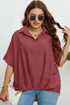 Plus Size Collared Half Sleeve Hem Detail Top Light Mauve Blouses - Tophatter Daily Deals