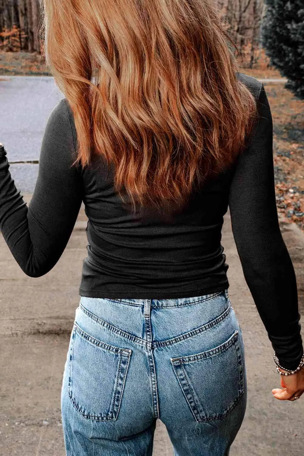 Cutout Round Neck Long Sleeve Top Women's T-Shirts - Tophatter Daily Deals