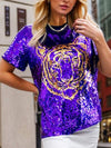 Tiger Sequin Round Neck Short Sleeve T-Shirt Purple Women's T-Shirts - Tophatter Daily Deals