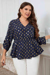 Plus Size Notched Babydoll Blouse Women's T-Shirts - Tophatter Daily Deals