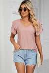 Eyelet V-Neck Short Sleeve T-Shirt Women's T-Shirts - Tophatter Daily Deals