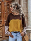 Color Block Waffle-Knit Long Sleeve Top Honey Women's T-Shirts - Tophatter Daily Deals