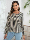 Striped Long Sleeve Notched Blouse Blouses - Tophatter Daily Deals