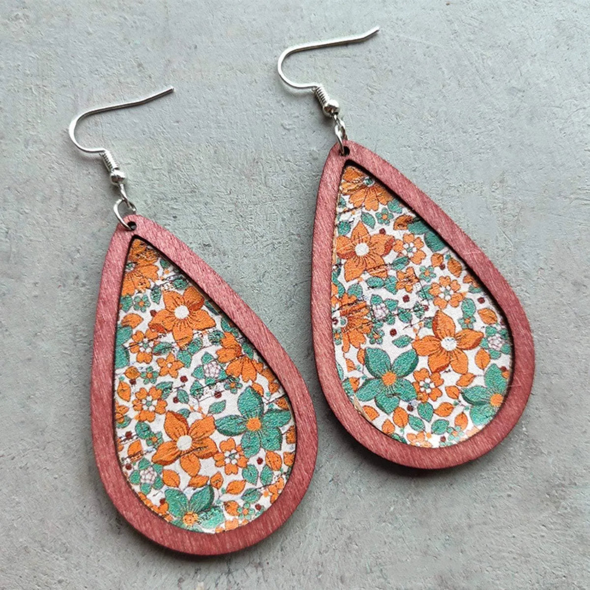 Floral Wood Teardrop Earrings Teal One Size Earrings - Tophatter Daily Deals