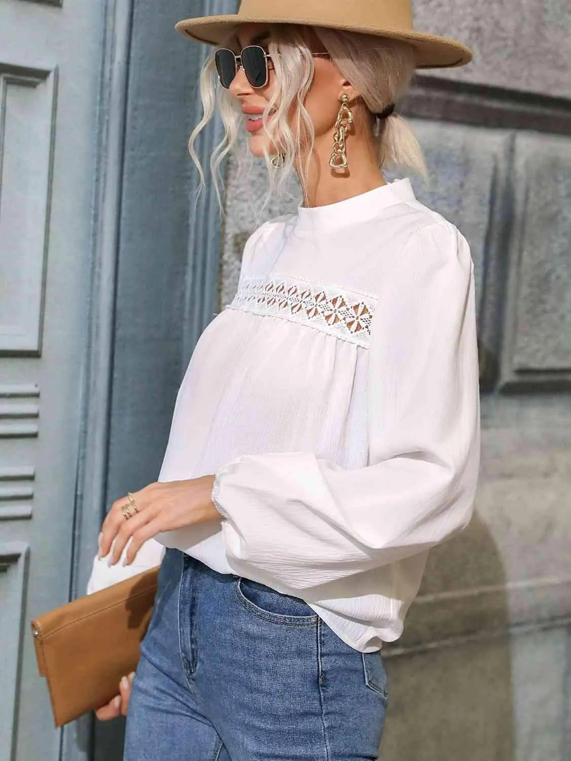 Round Neck Puff Sleeve Blouse Blouses - Tophatter Daily Deals