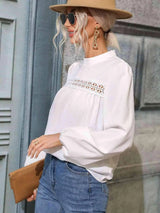Round Neck Puff Sleeve Blouse Blouses - Tophatter Daily Deals