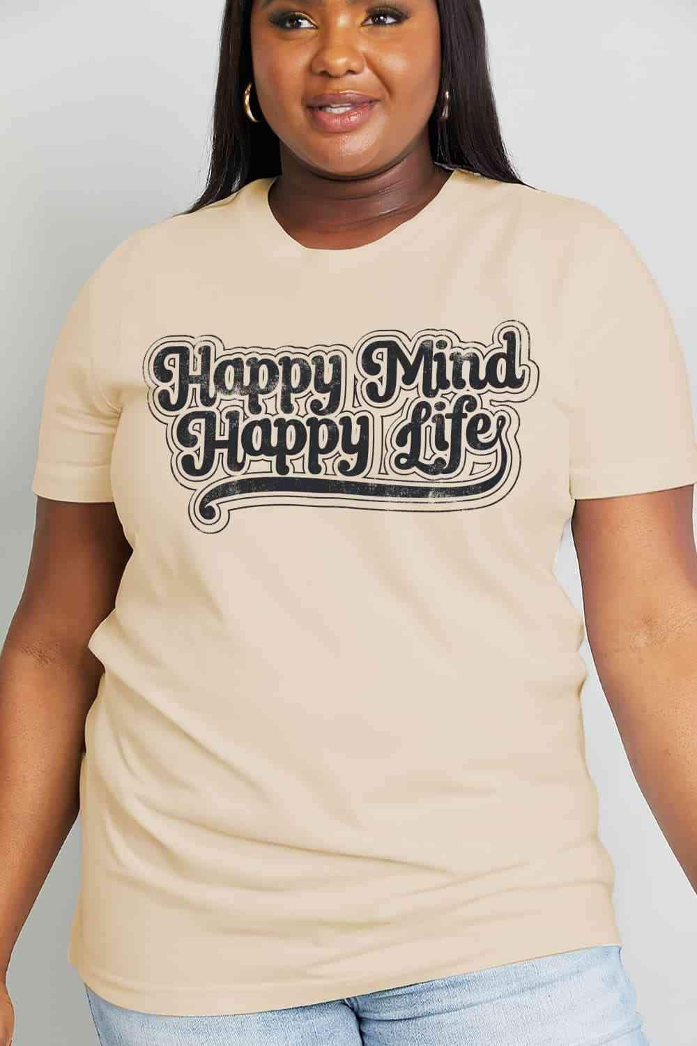 Simply Love Full Size HAPPY MIND HAPPY LIFE Graphic Cotton Tee Women's T-Shirts - Tophatter Daily Deals