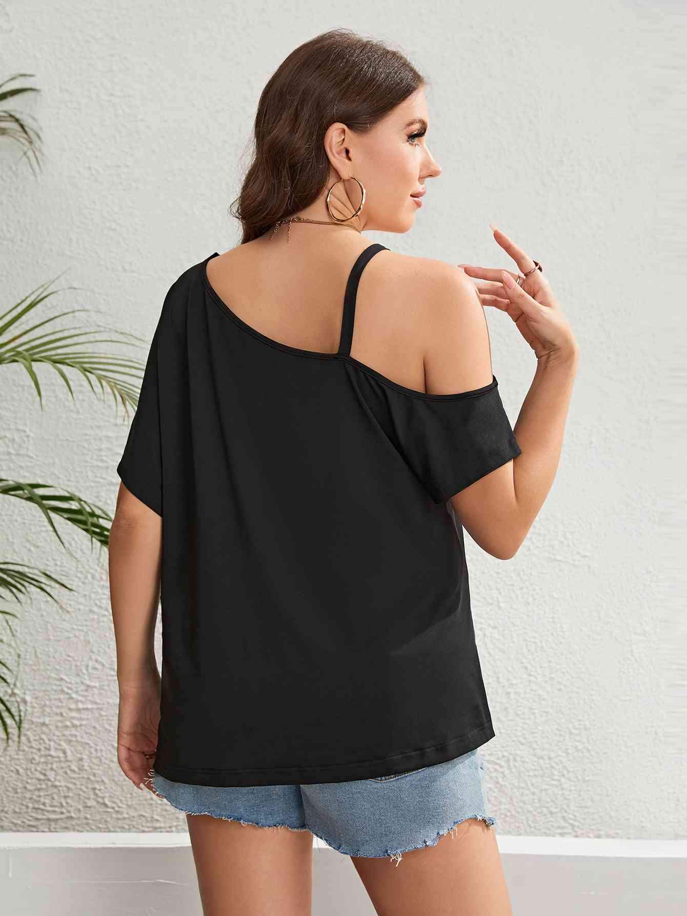 Plus Size Asymmetrical Neck Ruched Short Sleeve Blouse Blouses - Tophatter Daily Deals