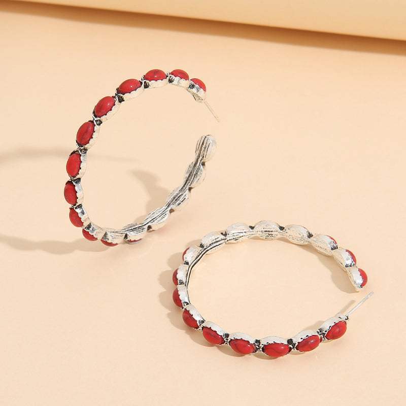 Artificial Turquoise C-Hoop Earrings Red One Size Earrings - Tophatter Daily Deals