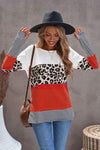 Waffle-Knit Leopard Round Neck Long Sleeve T-Shirt Women's T-Shirts - Tophatter Daily Deals