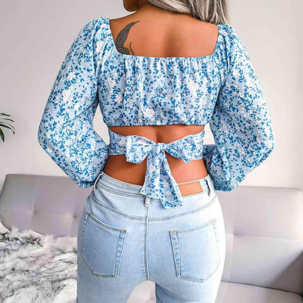 Ditsy Floral Crisscross Cropped Top Blouses - Tophatter Daily Deals