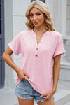 Eyelet Notched Short Sleeve T-Shirt Women's T-Shirts - Tophatter Daily Deals