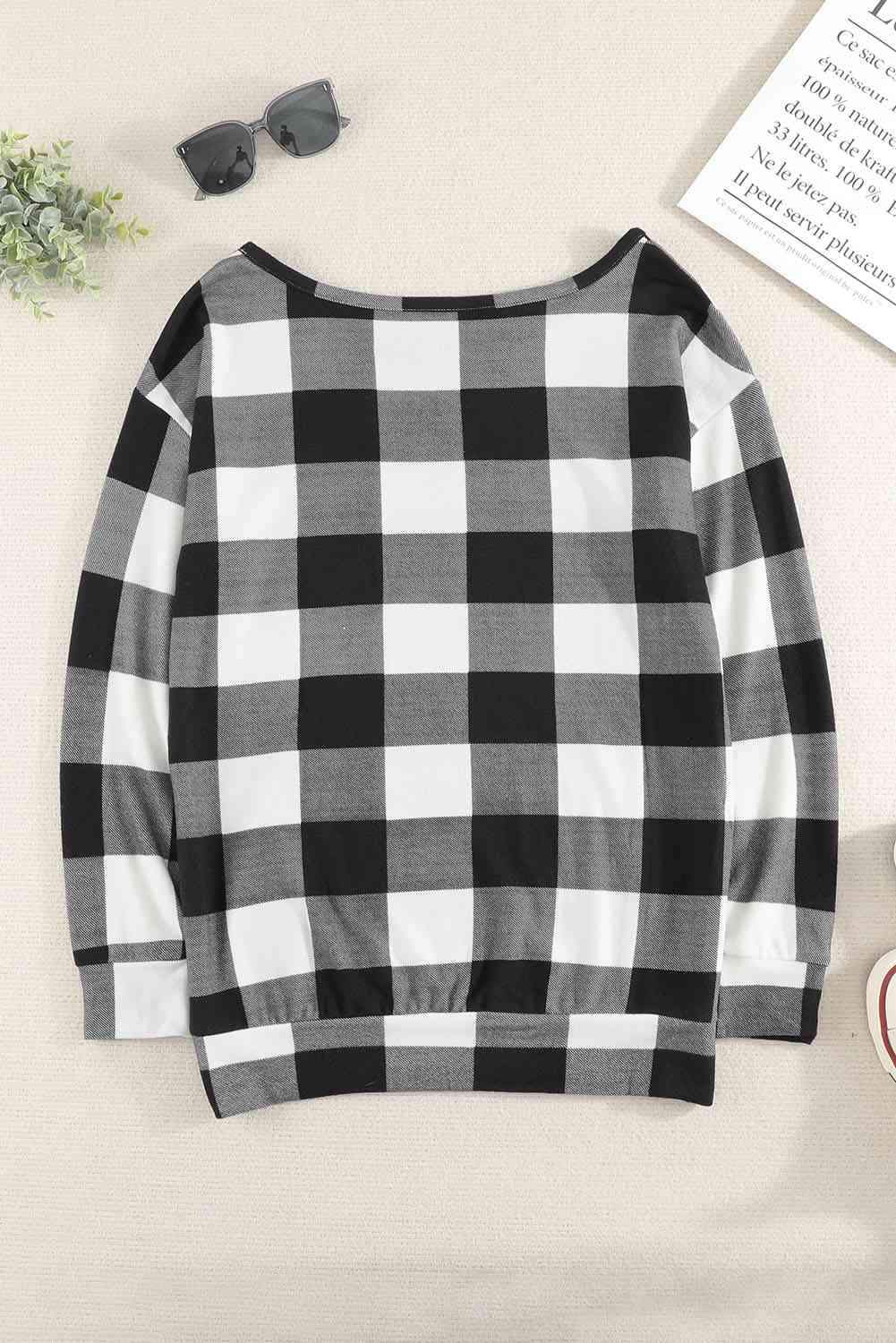 Double Take Plaid Long Sleeve Tunic Sweatshirt Blouses - Tophatter Daily Deals