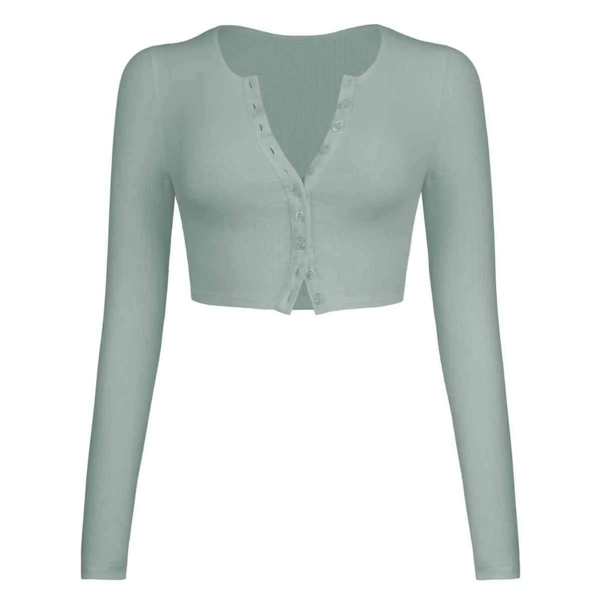 Double Take Button Down Long Sleeve Cropped Top Blouses - Tophatter Daily Deals