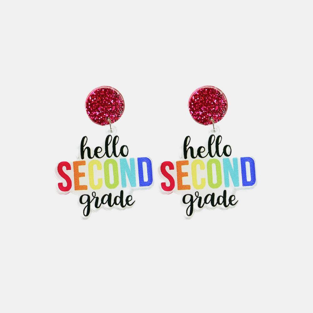 HELLO SECOND GRADE Acrylic Dangle Earrings Earrings - Tophatter Daily Deals