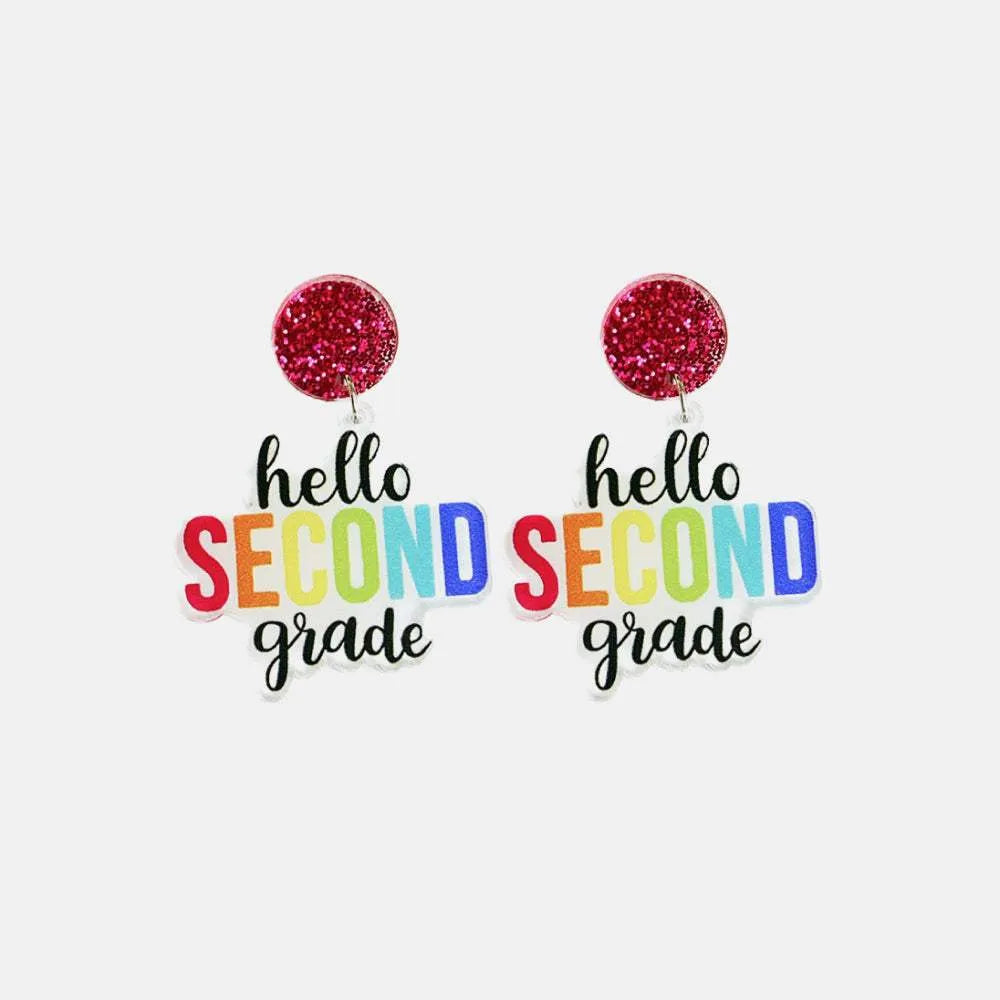 HELLO SECOND GRADE Acrylic Dangle Earrings Earrings - Tophatter Daily Deals