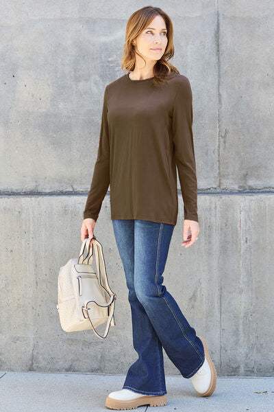 Basic Bae Full Size Round Neck Long Sleeve Top Blouses - Tophatter Daily Deals