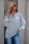 Tie Neck Lantern Sleeve Top Cloudy Blue Blouses - Tophatter Daily Deals