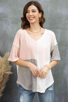 Color Block V-Neck Waffle-Knit Blouse Blouses - Tophatter Daily Deals