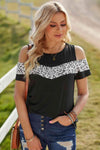 Leopard Cold-Shoulder Tee Shirt Black Women's T-Shirts - Tophatter Daily Deals