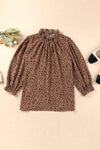 Animal Print Ruffle Collar Flounce Sleeve Blouse Brown Blouses - Tophatter Daily Deals