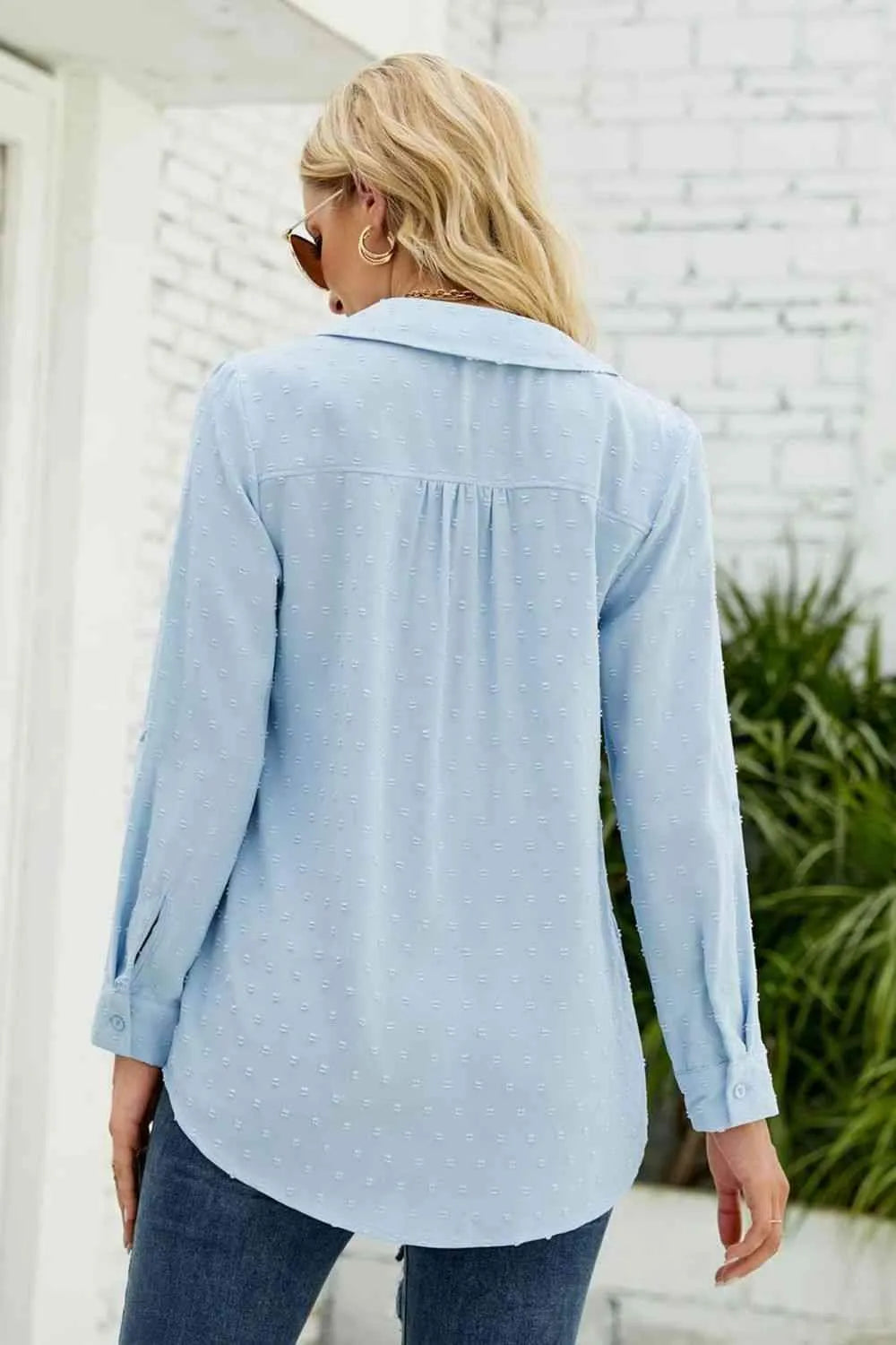 Swiss Dot Johnny Collar Blouse Blouses - Tophatter Daily Deals