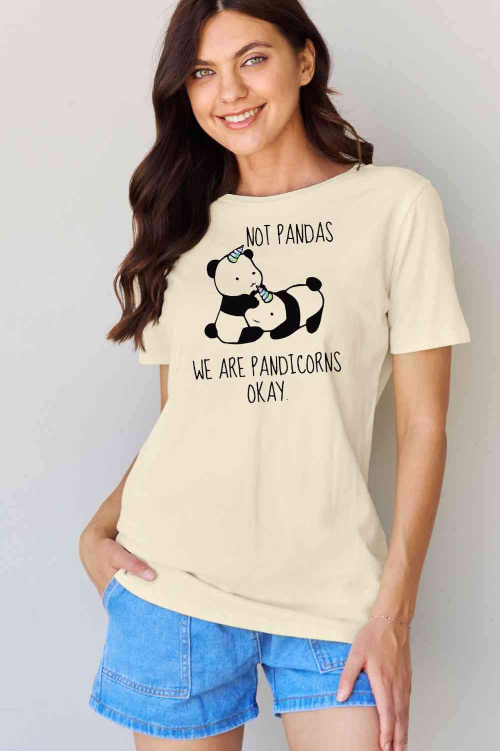 Simply Love Full Size Pandicorn Graphic Cotton T-Shirt Ivory Women's T-Shirts - Tophatter Daily Deals