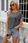 Leopard Round Neck Cap Sleeve T-Shirt Women's T-Shirts - Tophatter Daily Deals