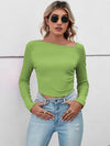 Asymmetrical Neck Long Sleeve T-Shirt Mint Green Women's T-Shirts - Tophatter Daily Deals