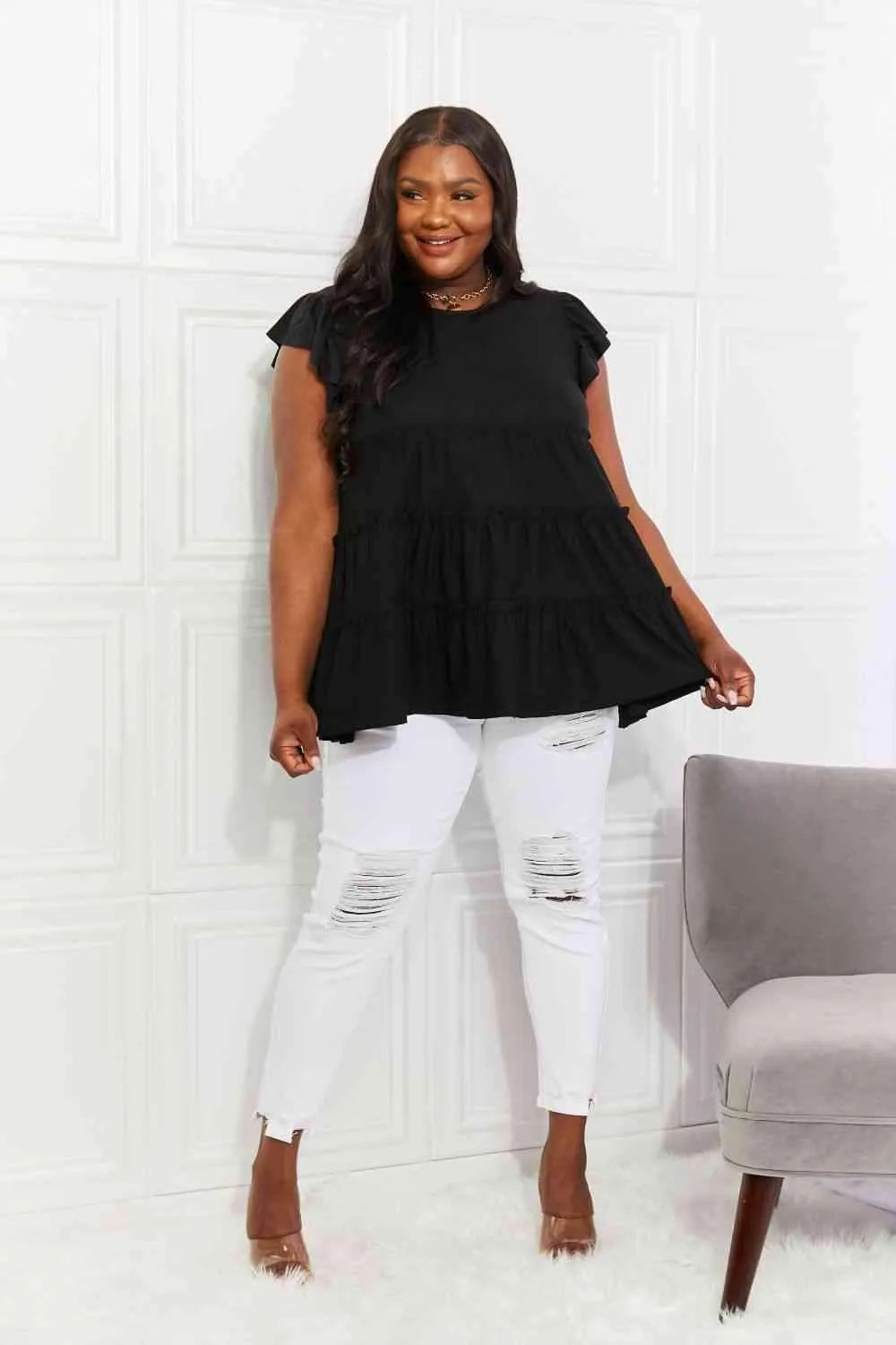 Zenana Full Size Kissing in Kansas City Tiered Top Blouses - Tophatter Daily Deals