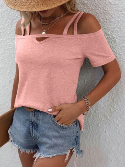 Double Spaghetti Straps Short Sleeve T-Shirt Burnt Coral Women's T-Shirts - Tophatter Daily Deals