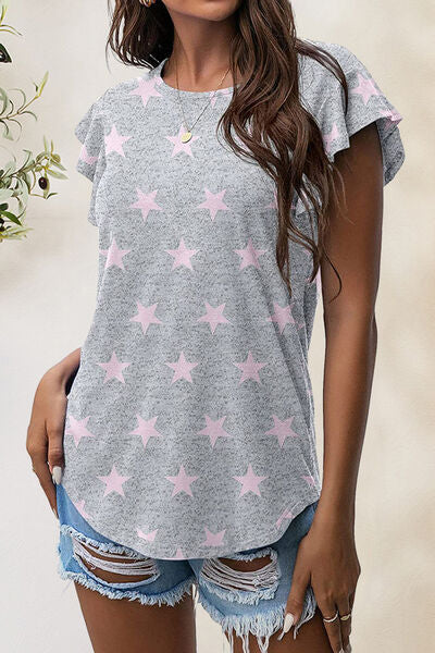 Printed Round Neck Short Sleeve T-Shirt Women's T-Shirts - Tophatter Daily Deals