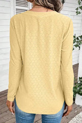 Eyelet V-Neck Long Sleeve T-Shirt Women's T-Shirts - Tophatter Daily Deals